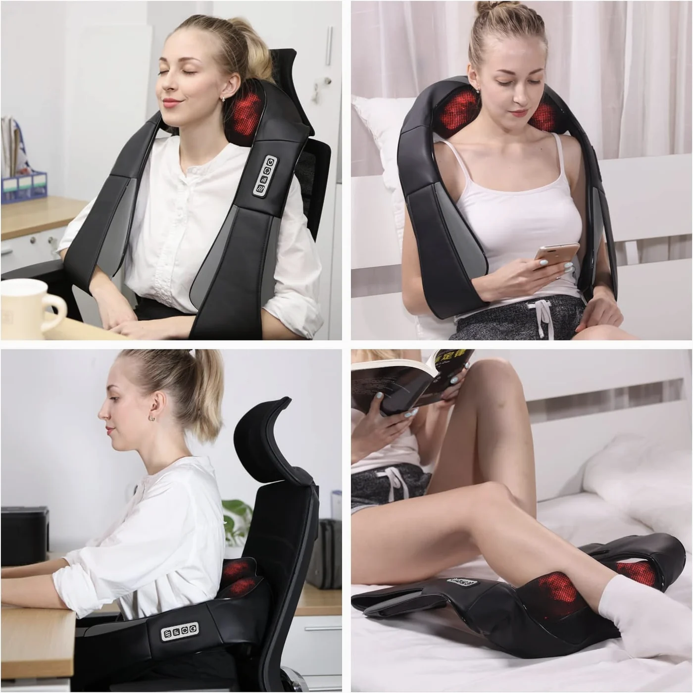 Knead Pro positioned at the neck, shoulders, back, waist and calves