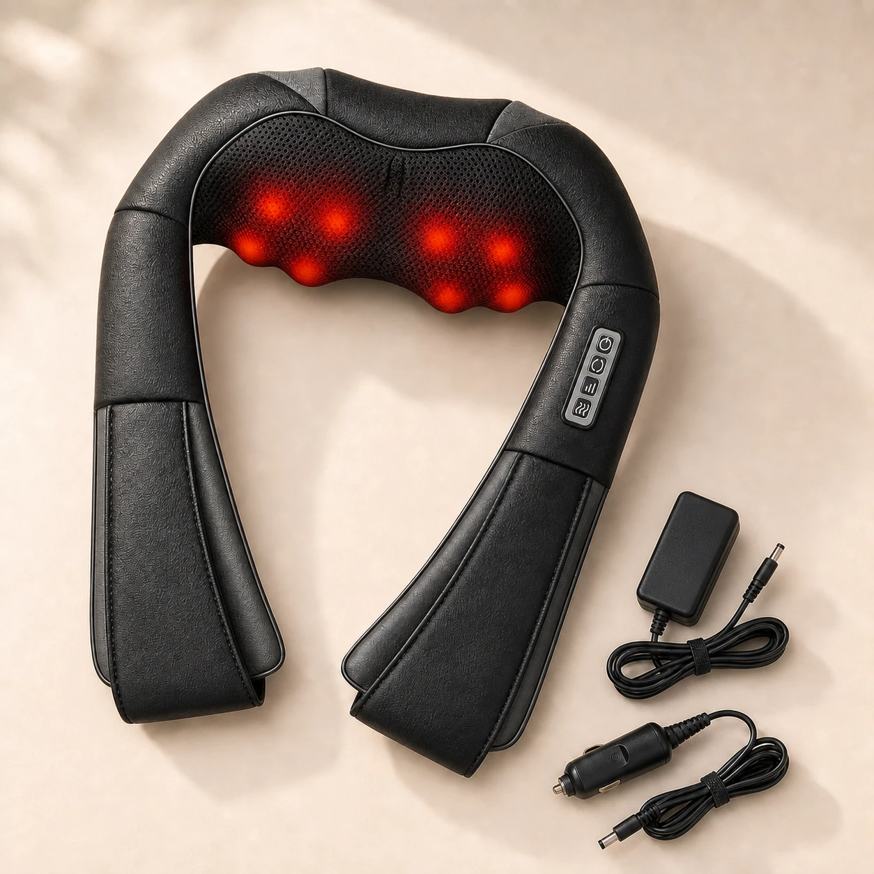 Knead Pro with its included home power supply and 12-volt car adapter